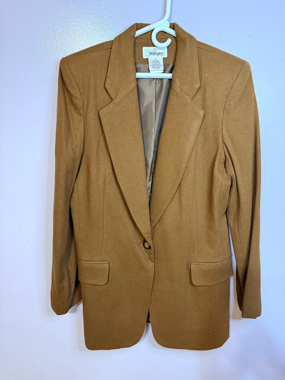 Worthington woman’s vintage single-button camel blazer 100% wool size 10 Tall